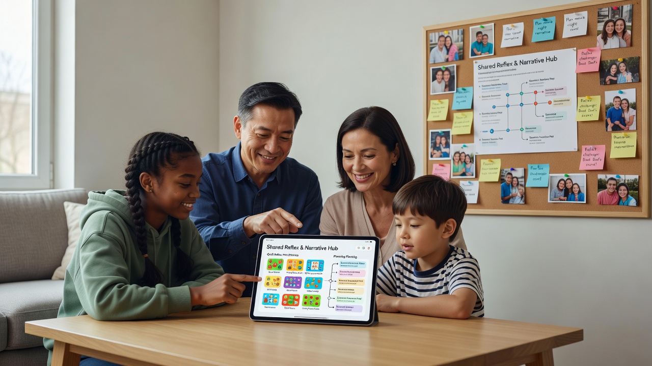 Mixed-age family members engaging with reflex and planning features on a browser-based game platform