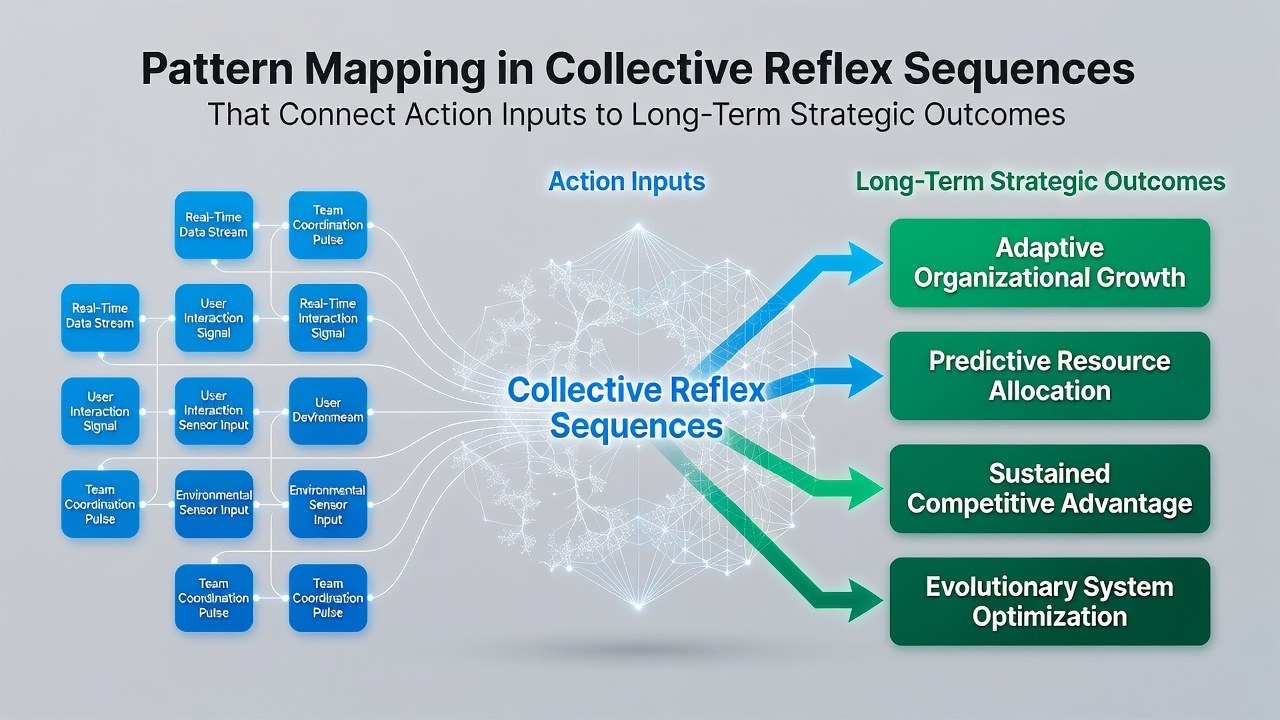 Diagram displaying collective reflex patterns mapped onto strategic decision trees in a multiplayer web adventure setting